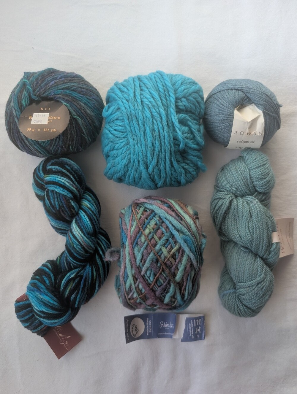 Lot Of Assorted Blue And Green Yarns - Wool Cotton Yak Alpaca Blends